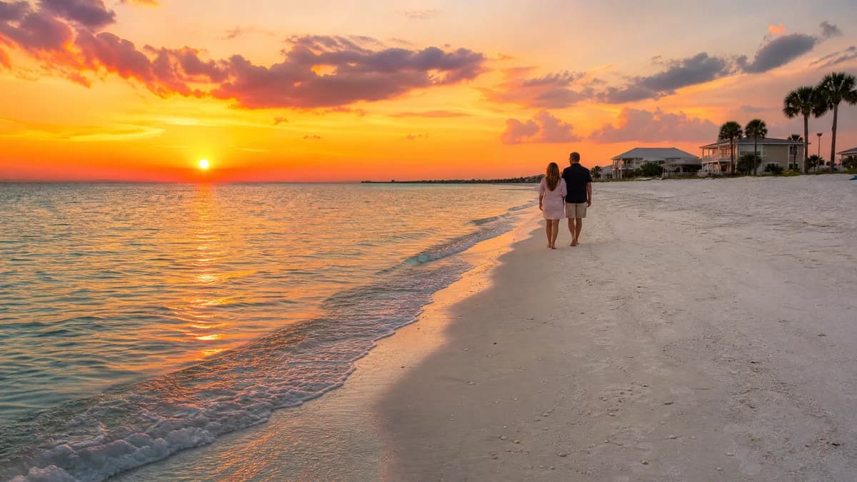 Gulf Coast beach at golden hour